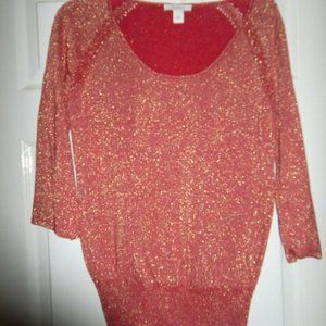 Dress Barn red Glitter Holiday 3/4 Sleeve Knit Top Size L